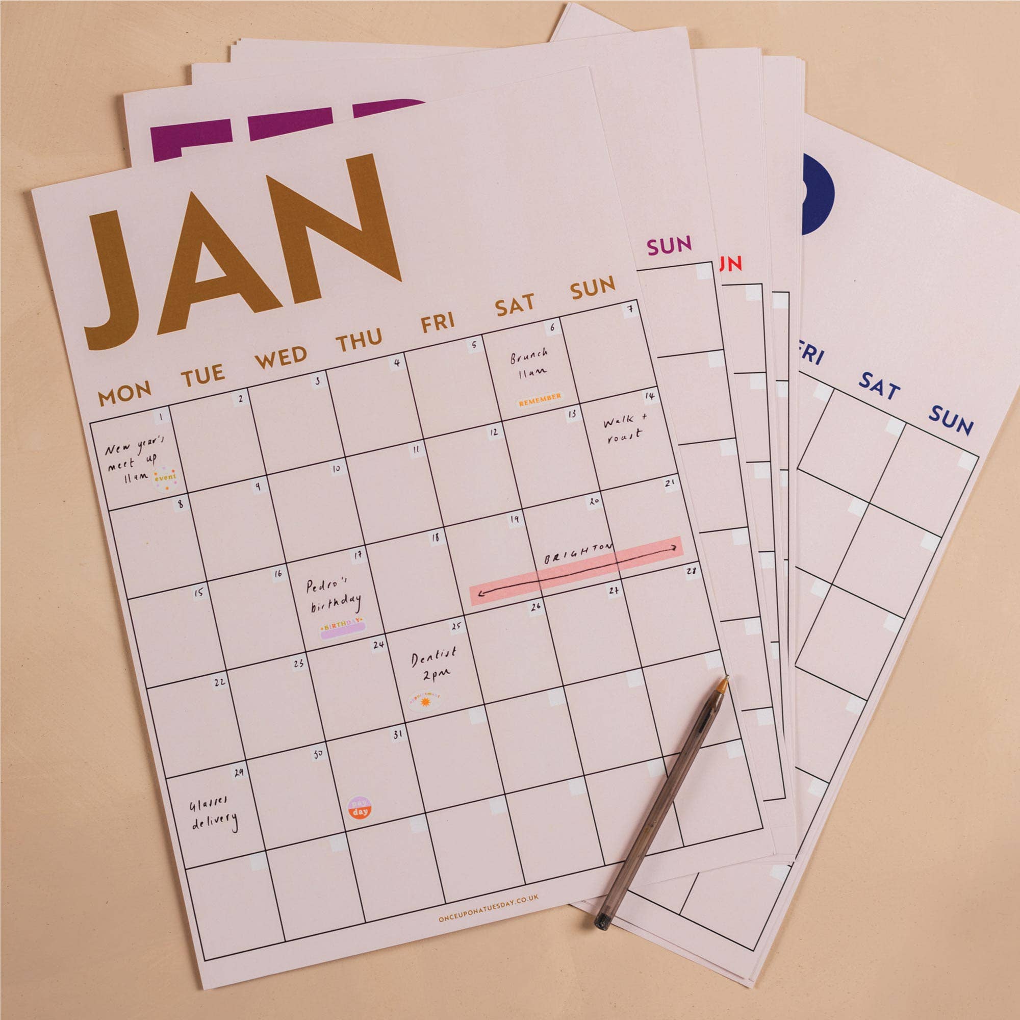 Undated Large A3 Monthly Wall Planner